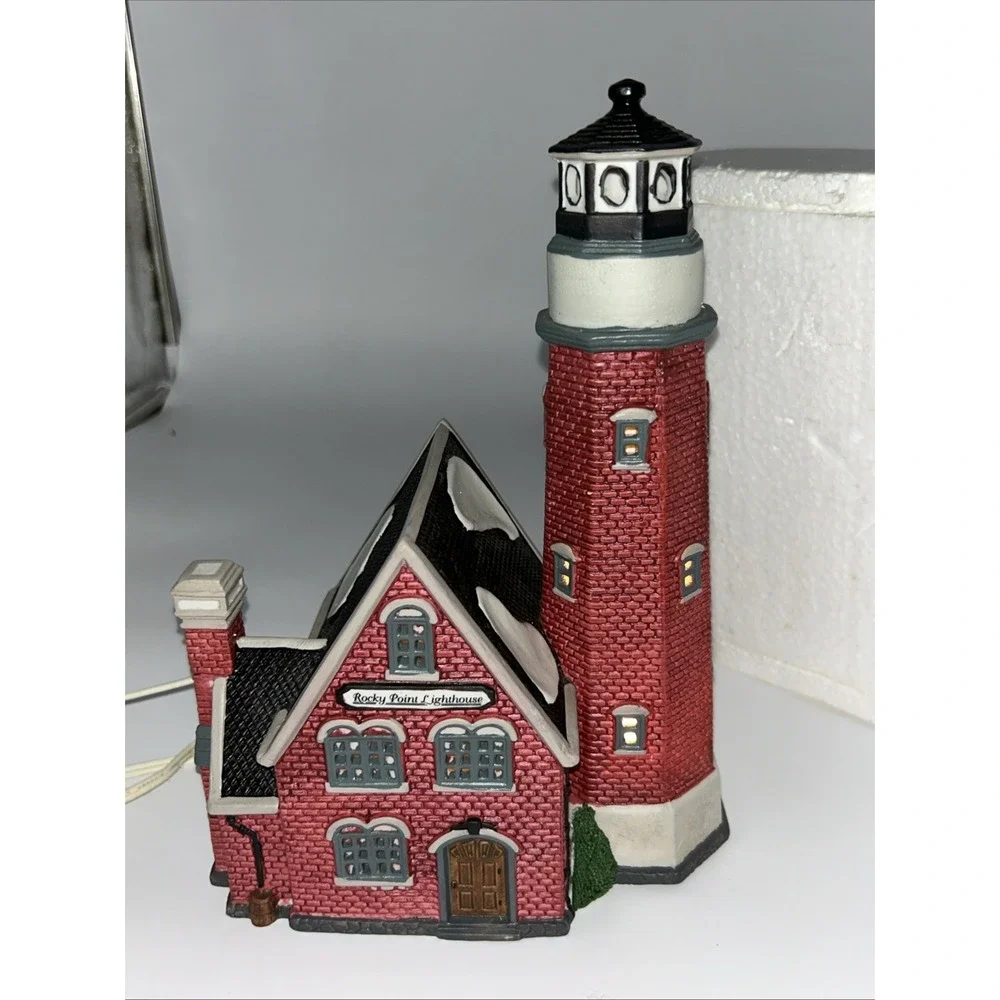 Lemax 1997 Rocky Point Lighthouse Plymouth Corners #75245 Twin Bulbs 1 Flashing